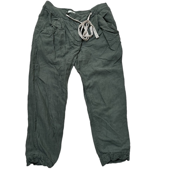 Wilfred Linen Blend Cropped Button Fly Joggers Adjustable Draw String Army Green - Picture 2 of 6